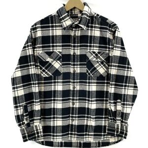 Jachs Black White Plaid Heritage Heavyweight Flannel Button Down Shirt Size XL